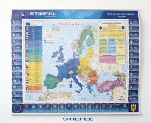 HARTĂ DE PERETE UNIUNEA EUROPEANĂ CU ȘIPCI METALICE