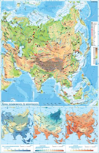 Hartă Asia geografică și resurselor naturale de subsol - lb. maghiară