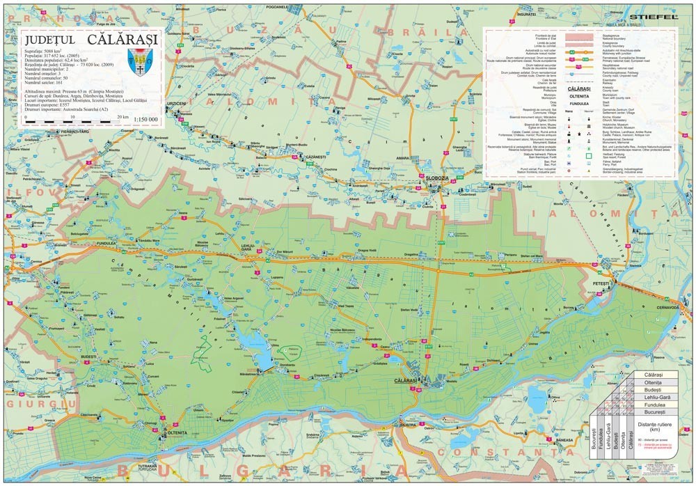harta rutiera judetului calarasi Harta Judetului Calarasi 100x70 cm sipci plastic   STIEFEL R