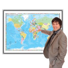 Harta Lumii în ramă de aluminiu, magnetică