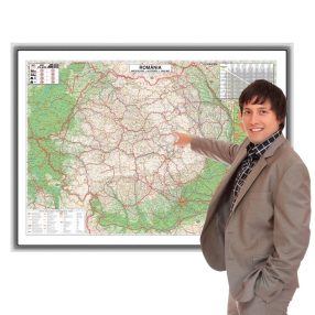 Harta rutieră a României în ramă de aluminiu, foam
