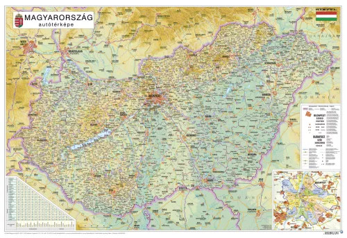 Mapă de birou duo – Harta administrativă a Ungariei / Harta rutieră a Ungariei, în limba maghiară