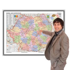   Harta administrativă a României în ramă de aluminiu, foam